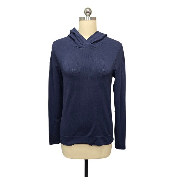 Athleta Tops - Athleta Navy Blue Perforated Hooded Athleisure Top Womens Small